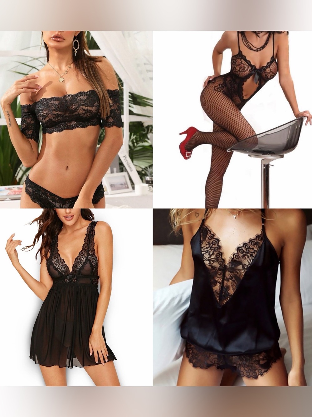 BUNDLE Sexy Black Lace Babydoll Lingerie Sleepwear Made in Turkey S M L XL